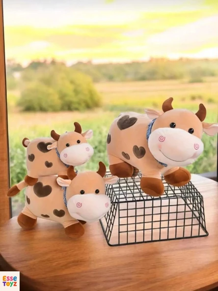 Kalpli Sevimli İnek 30 cm Peluş Uyku Arkadaşı ve Oyuncak Hediyelik - Resim 3