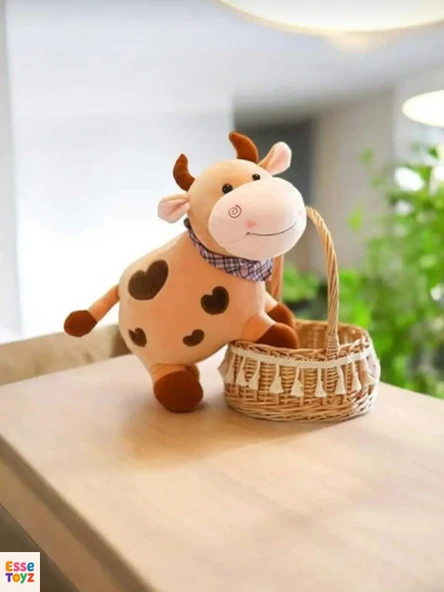 Kalpli Sevimli İnek 30 cm Peluş Uyku Arkadaşı ve Oyuncak Hediyelik - Resim 2