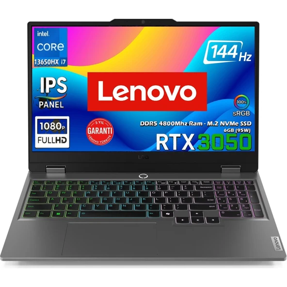 Loq 15IRX9 Intel Core I7 13650HX 64GB 1tb SSD Rtx 3050 6gb (95W) 15.6'' 144Hz Fhd IPS Panel Windows 11 Pro Taşınabilir Bilgisayar 83DV011CTR Snertechçanta - Resim 2