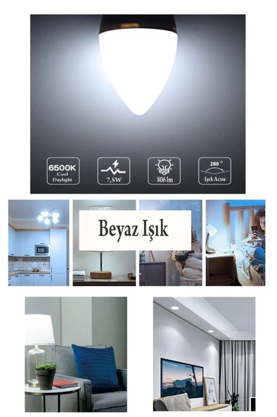 Şahnet 6W Led Mum Ampul Beyaz Işık 6500K - E14 - Resim 3