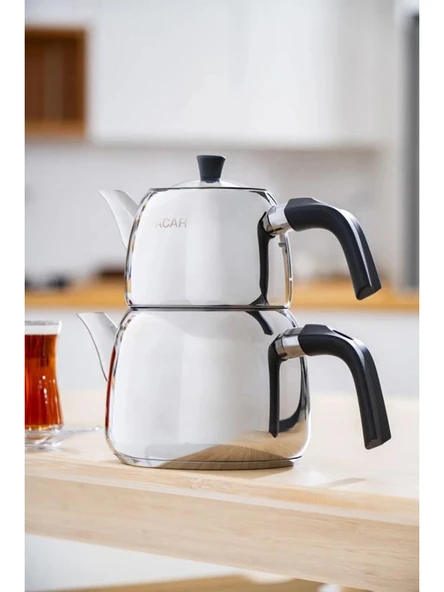 Acar AR8587 Alvez Orta Boy Çelik Çaydanlık Takımı ürün görseli