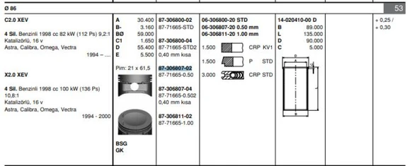 Opel Piston Segman X20xev Vectra B Omega B (86,50) 050 - Goetze 8771665050000g ürün görseli 1