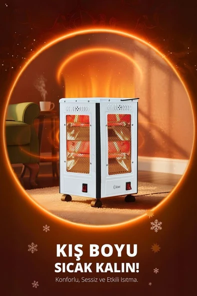 Kiwi KHT-8407 Quartz Isıtıcı 5 Yönlü Isıtma & Enerji Tasarruflu Kuvars Tüp & Taşınabilir Tasarım - Resim 6