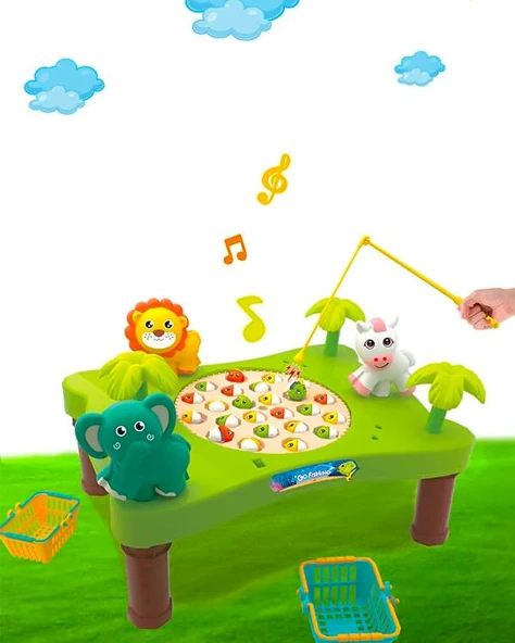 Kayyum Oyuncak Hayvanat Bahçesi Balık Tutma Oyun Seti Mıknatıslı Müzikli 4030 - Resim 3