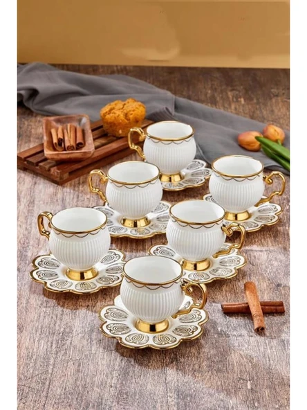 Cooker CKR3464 Gold Detaylı Beyaz Porselen Fincan Seti 6'lı ürün görseli 1