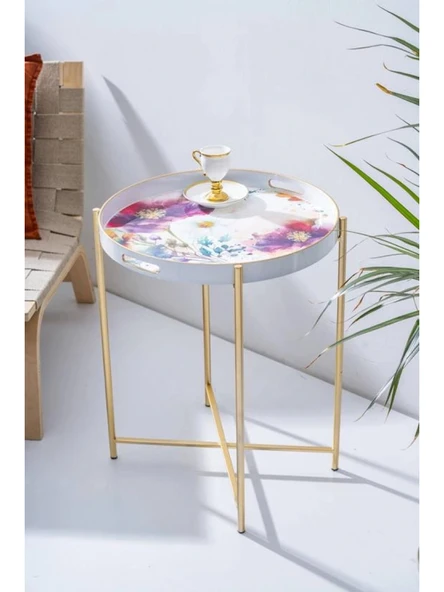 Acar FLK7980 Çiçek Desenli Çıkarılabilir Tepsili Sehpa ürün görseli 1