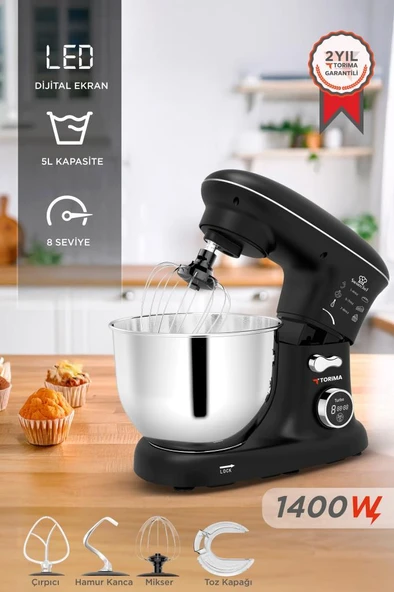 Torima TMK-1400DT Siyah Stand Mikser , Hamur Yoğurma Makinesi , Mutfak Şefi 1400W ürün görseli