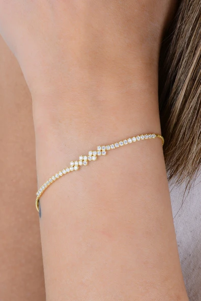 Gümüş altın yaldızlı pırlanta modeli zirkon taşlı modern ışıltı su yolu bileklik SGTL12906GOLD ürün görseli