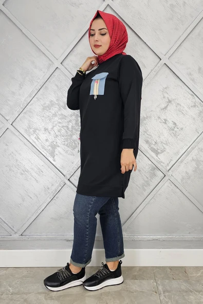 KADIN NERVÜR DİKİM TAŞ DETAYLI TESETTÜR TUNİK - Resim 5