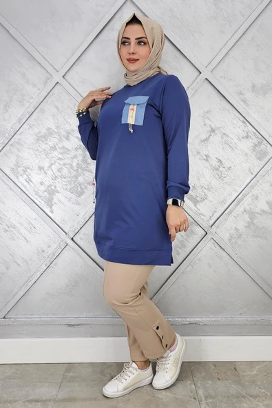 KADIN NERVÜR DİKİM TAŞ DETAYLI TESETTÜR TUNİK - Resim 3