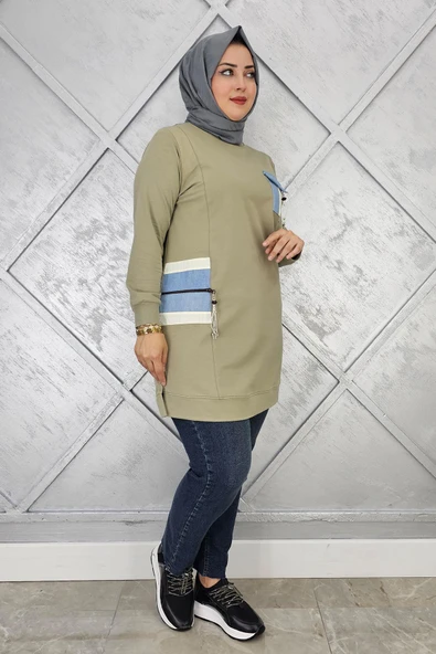 KADIN NERVÜR DİKİM TAŞ DETAYLI TESETTÜR TUNİK - Resim 4