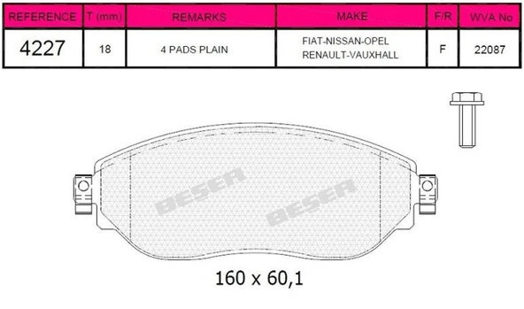 Renault On Fren Balatası Traffıc III Vivaro III 1,6 DCI 2015> - Grap 94227 - Resim 1