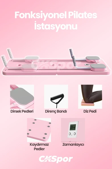 Pilates Tahtası Seti Reformer Etkili Çok Amaçlı Direnç Lastikli Diz Minderli Ev Tipi Pilates Aleti - Resim 3