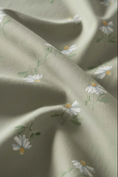 Yeşil Papatya Çift Kişilik Naturel İpeksi Nevresim Takımı - Resim 5