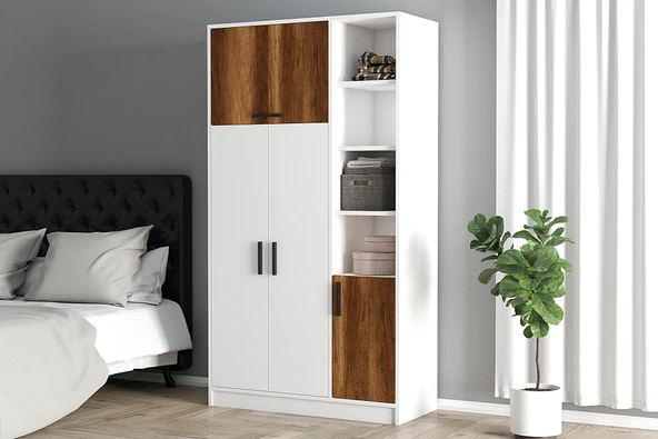 LENDA Selvi 4 Kapaklı Rflı Gardırop - Beyaz / Barok