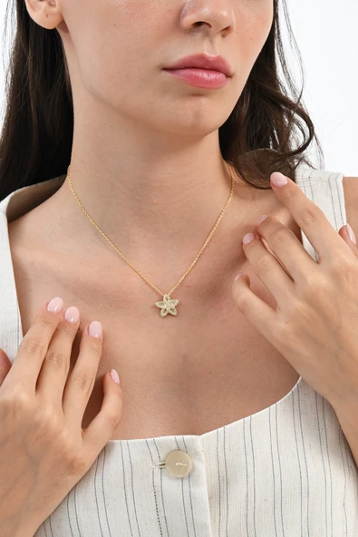 925 Ayar gümüş altın yaldızlı baget kesim zirkon taşlı sihirli döner çarklı lotus çiçeği kolye   SGTL13094GOLD - Resim 5