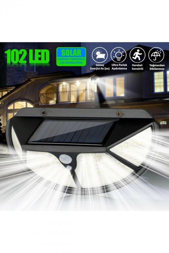 Solar Güneş Enerjili 102 Ledli 3 Modlu Hareket Sensörlü Bahçe Lambası