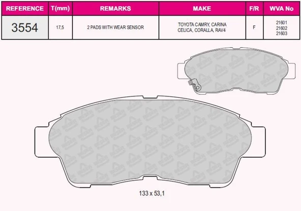 Toyota On Fren Balatası Toyota Corolla 1993-1998 Enj (ae100 Ae101 Kasa) Corona Carına At191 92-97 Rav 4 97- - Grap 93554 - Resim 1