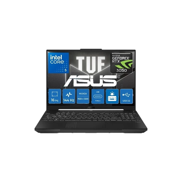 Tuf Gaming F16 FX607VJ Intel Core 5 210H 32GB 512GB SSD RTX3050 Windows 11 Pro 16" Wuxga Taşınabilir Bilgisayar Snertech Çanta - Resim 2