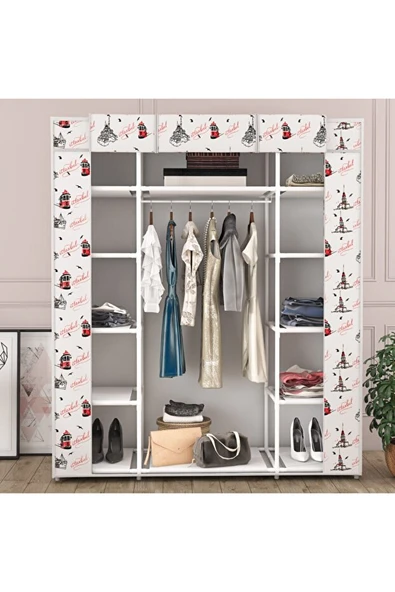 Çift Yandan Raflı Askılıklı Bez Dolap - İstanbul ürün görseli