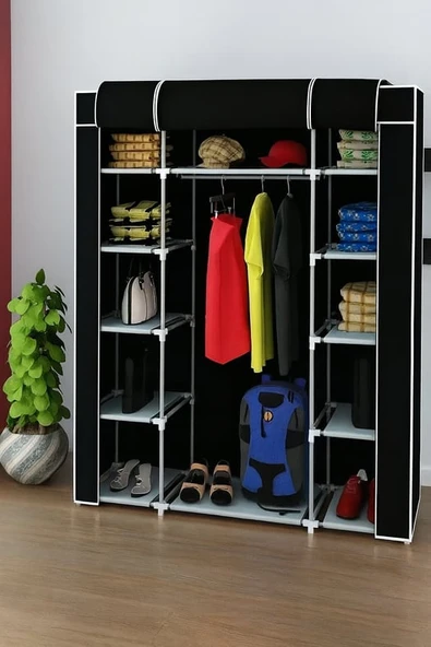 Çift Yandan Raflı Bez Dolap - Siyah ürün görseli