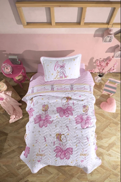 Clasy %100 Pamuk Tek Kişilik Yatak Örtüsü Ballerina V1 Pembe ürün görseli