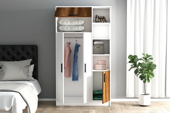 LENDA Selvi 4 Kapaklı Rflı Gardırop - Beyaz / Barok - 3