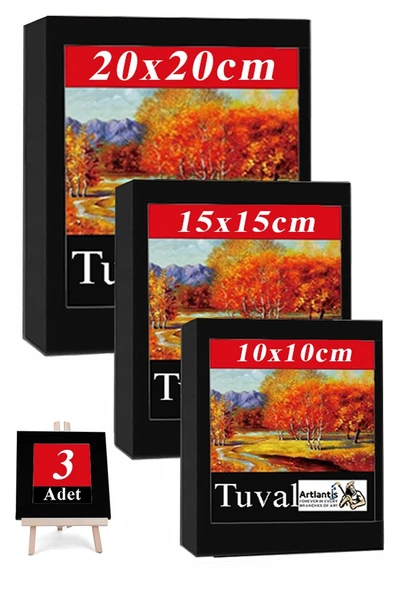 Siyah Tuval 10x10 15x15 20x20 cm 3 Adet Astarlı Kare Tuval Resim Tuvali Siyah Tual Akrilik Yağlı Boya İçin İdeal ürün görseli