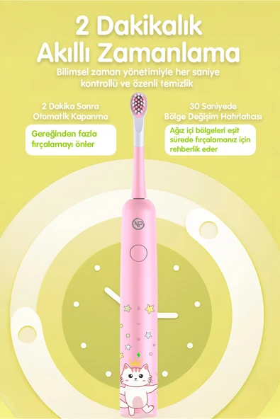 NPO Nicefeel X500 Çocuklar için Dakikada 39600 Titreşim,Şarjlı Sonic Profesyonel Diş Fırçası-Pembe - Resim 6