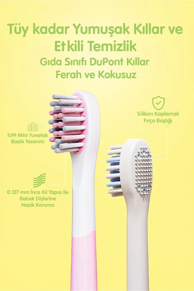 NPO Nicefeel X500 Çocuklar için Dakikada 39600 Titreşim,Şarjlı Sonic Profesyonel Diş Fırçası-Pembe - Resim 4