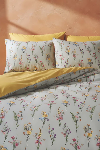 Begonvil Çift Kişilik Naturel İpeksi Nevresim Takımı - Resim 3