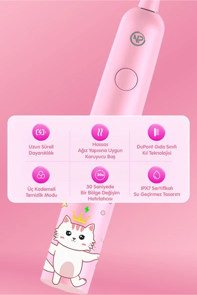 NPO Nicefeel X500 Çocuklar için Dakikada 39600 Titreşim,Şarjlı Sonic Profesyonel Diş Fırçası-Pembe - Resim 3