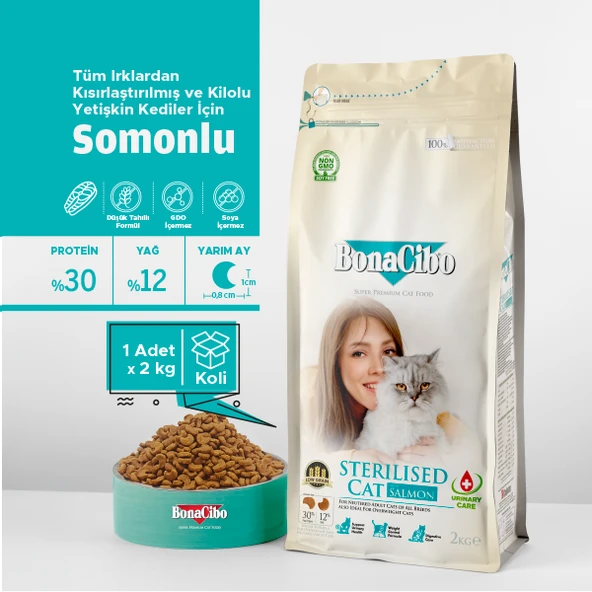 BonaCibo Adult Cat Sterilised Somonlu 2 Kg ürün görseli 1