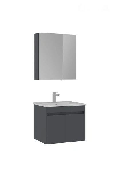 ORKA Side 65 cm Mat Antrasit Kapaklı Banyo Dolabı  Lavabo ve Ayna Dahil, Dayanıklı MDFLAM Yapı ürün görseli