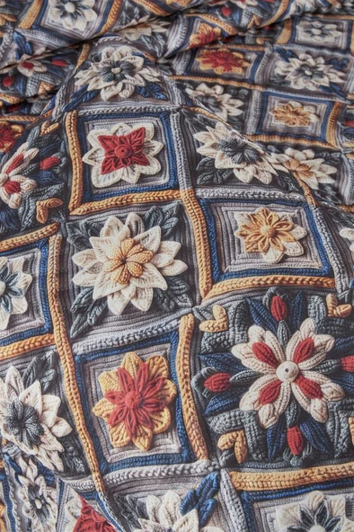 Floria Ultrasonik Kapitoneli 5D Baskılı Çift Kişilik Pike Takımı - Resim 6