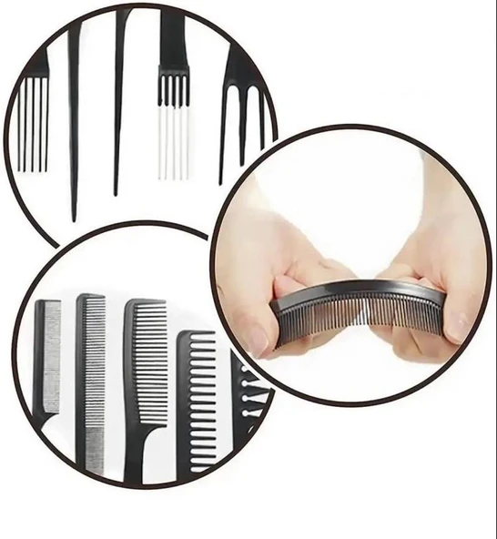 Zhltools 10 Parça Profesyonel Kuaför Tarak Seti - Saç Kesim, Ayırma, Şekillendirme ve Fön Tarağı - Resim 4
