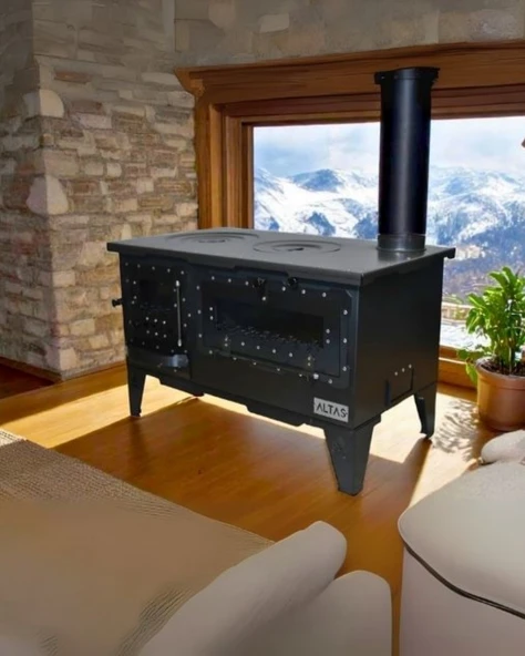 Altaş Geniş Camlı Fırınlı Karadeniz Kuzinesi Soba Şömine ürün görseli