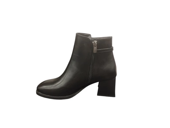 Ventes 120861Z Küt Burun Fermuarlı Tokalı 6 cm Kalın Topuk Günlük Şık Kadın Bot - Resim 2