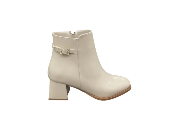 Ventes 120861Z Küt Burun Fermuarlı Tokalı 6 cm Kalın Topuk Günlük Şık Kadın Bot - Resim 5