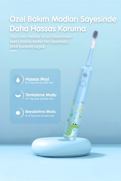 NPO Nicefeel X500 Çocuklar için Dakikada 39600 Titreşim, Şarjlı Sonic Profesyonel Diş Fırçası-Mavi - Resim 3