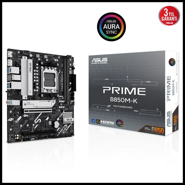 Asus Prıme B850m-k, 2xddr5, 2x M.2, Dp, Hdmı, Am5 Soket Anakart