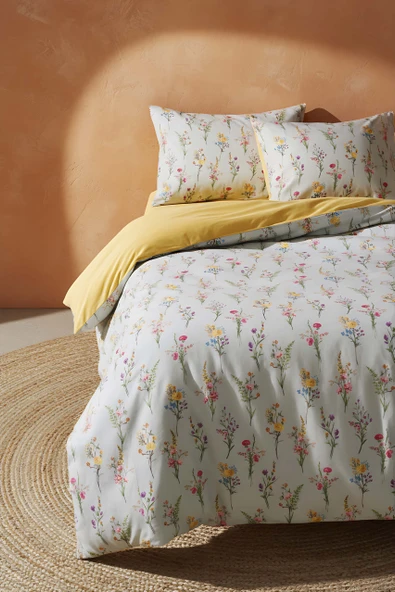 Begonvil Çift Kişilik Naturel İpeksi Nevresim Takımı - Resim 2