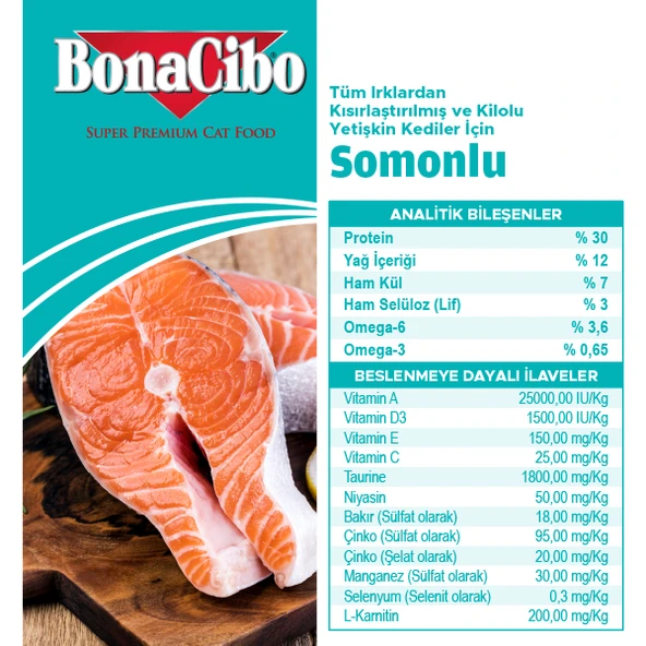BonaCibo Adult Cat Sterilised Somonlu 2 Kg - Resim 3