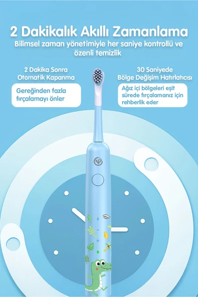 NPO Nicefeel X500 Çocuklar için Dakikada 39600 Titreşim, Şarjlı Sonic Profesyonel Diş Fırçası-Mavi - Resim 7