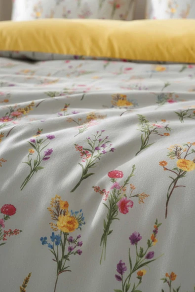 Begonvil Çift Kişilik Naturel İpeksi Nevresim Takımı - Resim 4