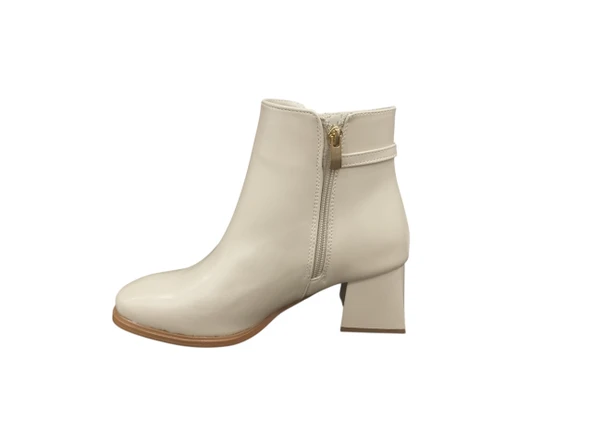 Ventes 120861Z Küt Burun Fermuarlı Tokalı 6 cm Kalın Topuk Günlük Şık Kadın Bot - Resim 6