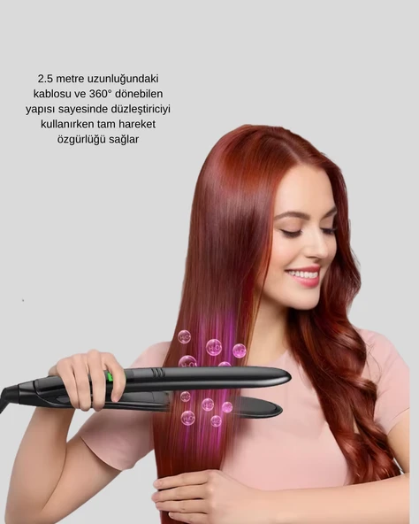Isı Ayarlı Saç Düzleştirici Titanyum Seramik Plaka, Dijital Ekran - Resim 5
