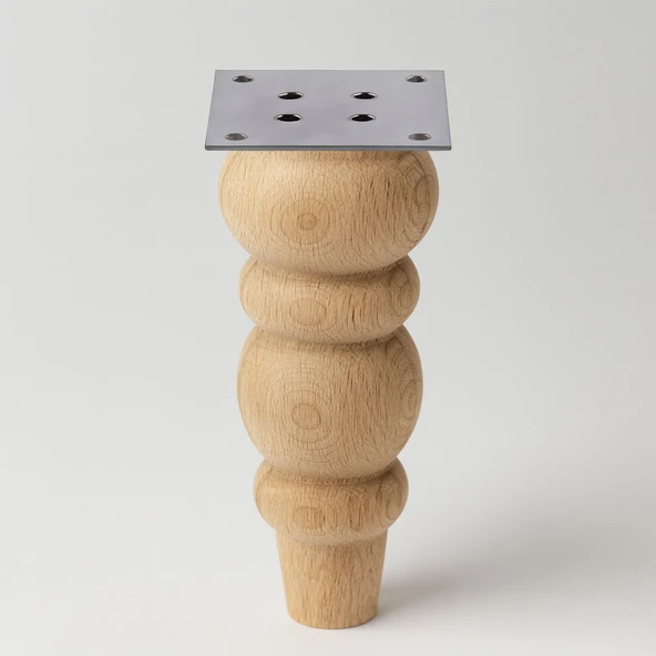 Boyasız Ham Doğal Ahşap Ayak Silindir Mobilya Koltuk Kanepe Ayağı Metal Aparat Dahil Bohem 17 cm - Resim 7