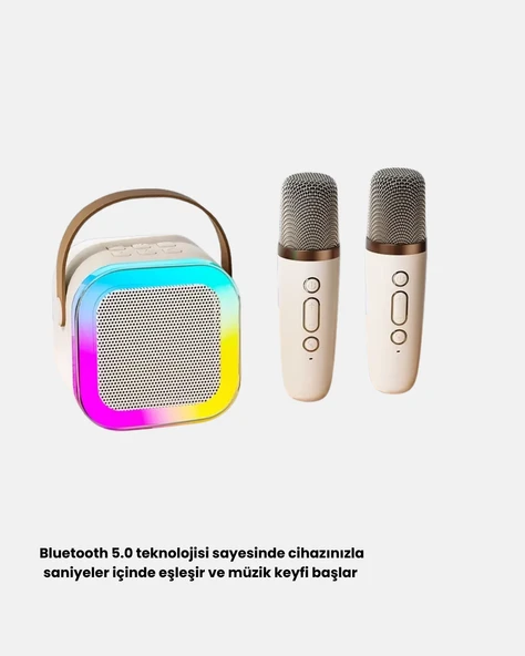 Bluetooth Karaoke Hoparlör Renkli LED Işıklı ve Type-C Şarjlı - Resim 3