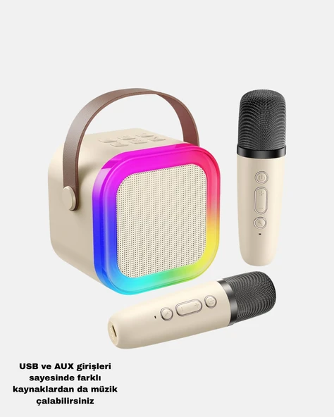 Bluetooth Karaoke Hoparlör Renkli LED Işıklı ve Type-C Şarjlı - Resim 5